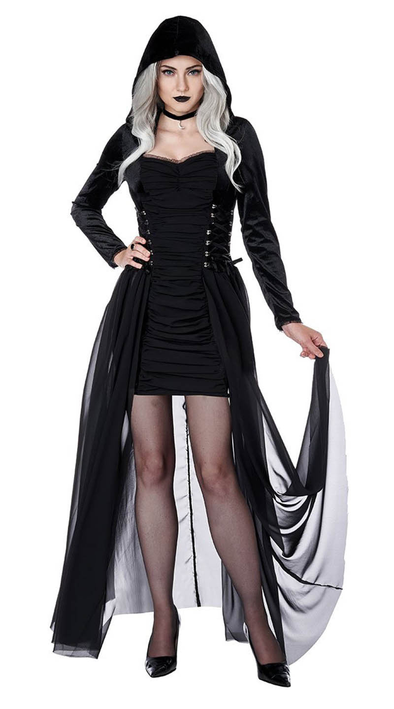 Halloween Black Zombie Hell Bride Dark Vampire Beaded Love Revival Festival Costume Set