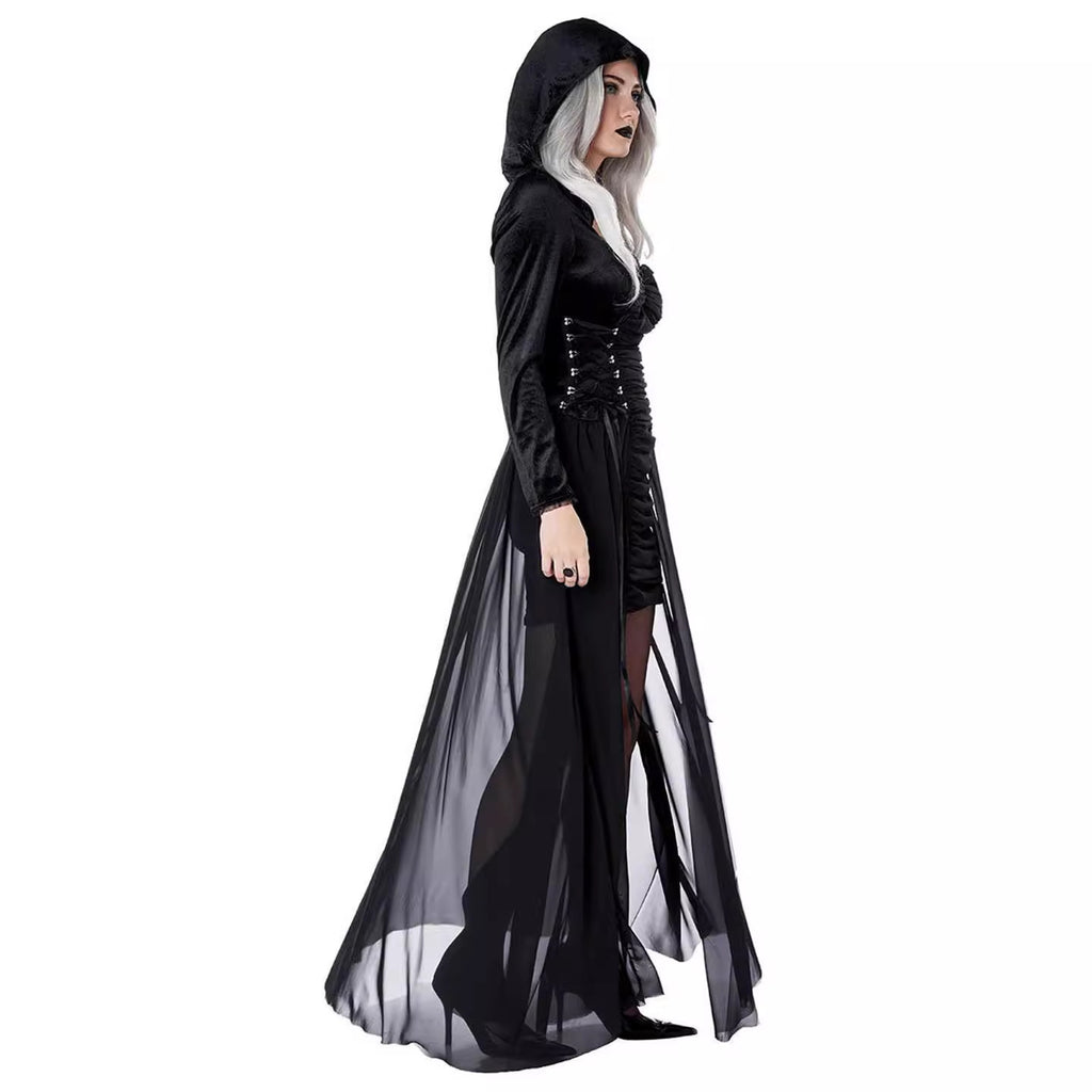 Halloween Black Zombie Hell Bride Dark Vampire Beaded Love Revival Festival Costume Set