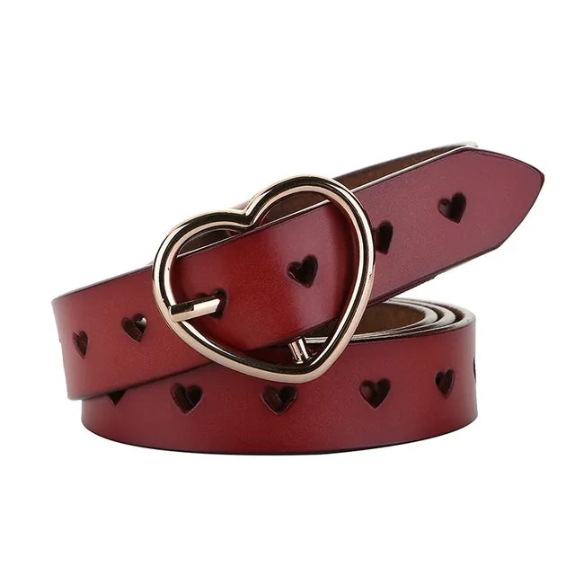 Genuine Leather Heart-shaped Cowskin Women Belts Brown Women's Jeans Belt
