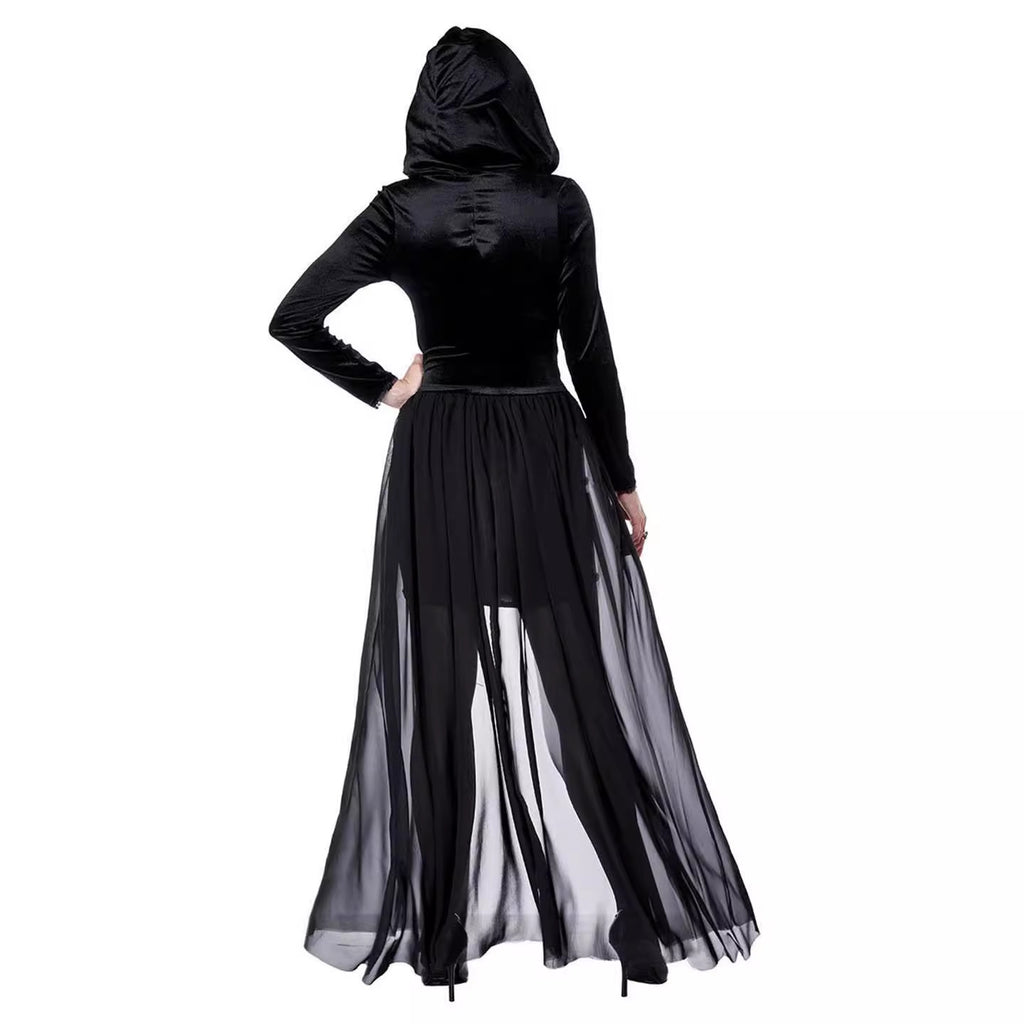 Halloween Black Zombie Hell Bride Dark Vampire Beaded Love Revival Festival Costume Set