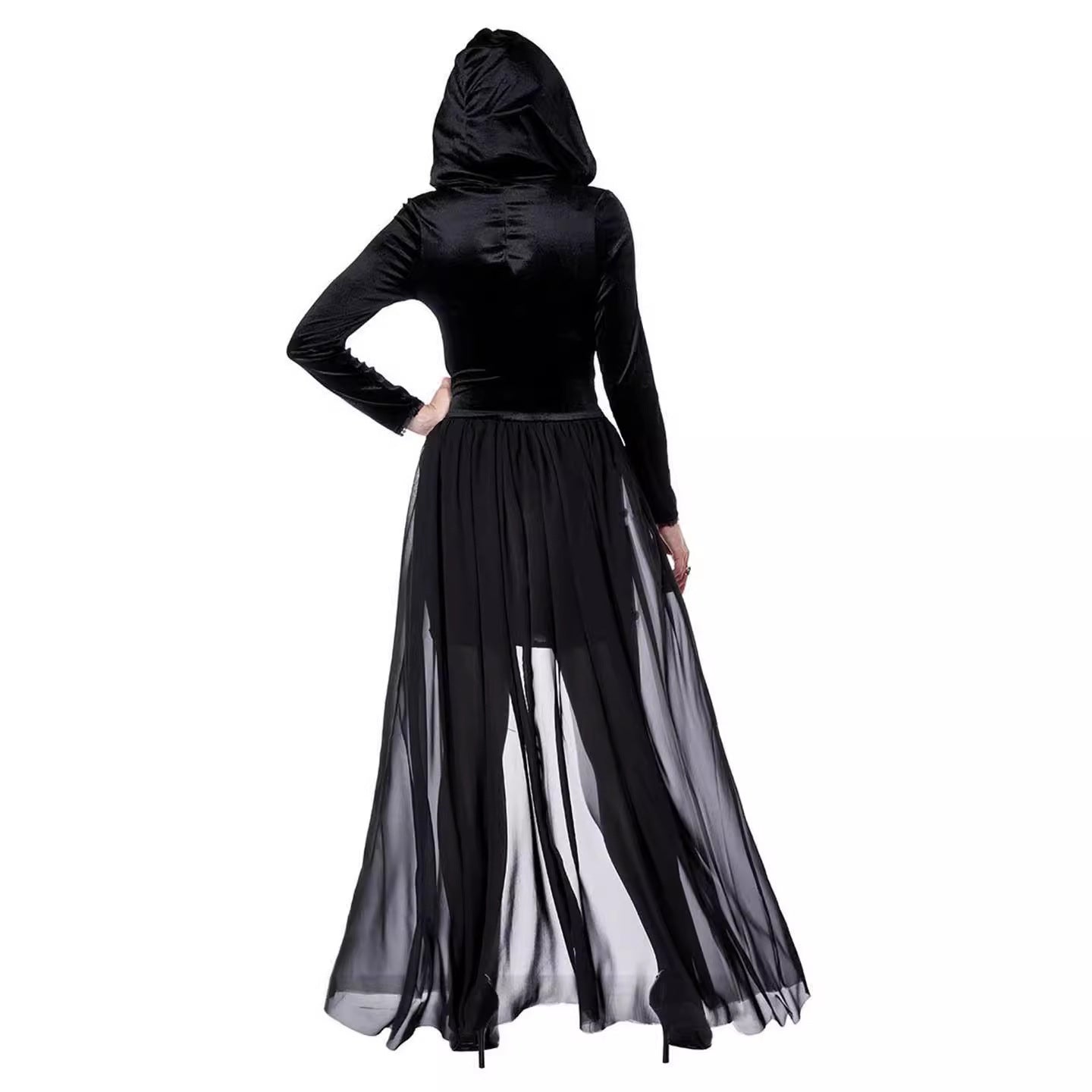 Halloween Black Zombie Hell Bride Dark Vampire Beaded Love Revival Festival Costume Set