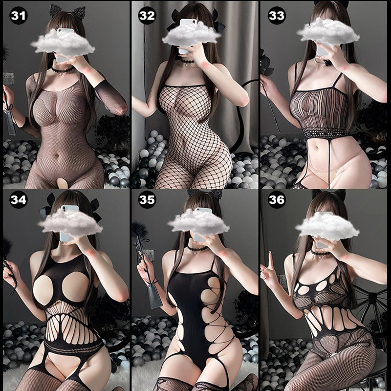Erotic Lingerie Open File Showing Breasts Titillation Passion Set Transparent Temptation Sexy Net Clothing One-Piece Garter Stockings