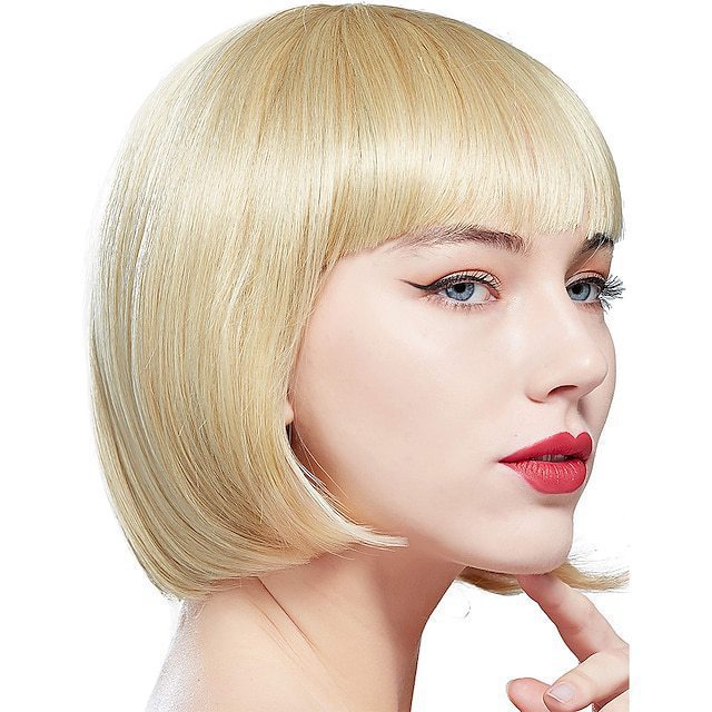Wig for Women Short Hair Straight Bangs Bobo Bob Cut Anime Cosplay Colorful Hair