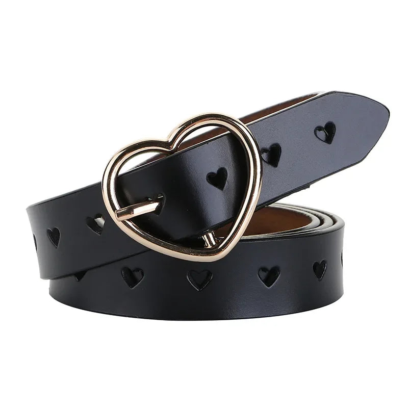 Genuine Leather Heart-shaped Cowskin Women Belts Brown Women's Jeans Belt
