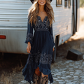 Western Cowgirl Ethnic Floral Print Tie-Up Vintage Dress
